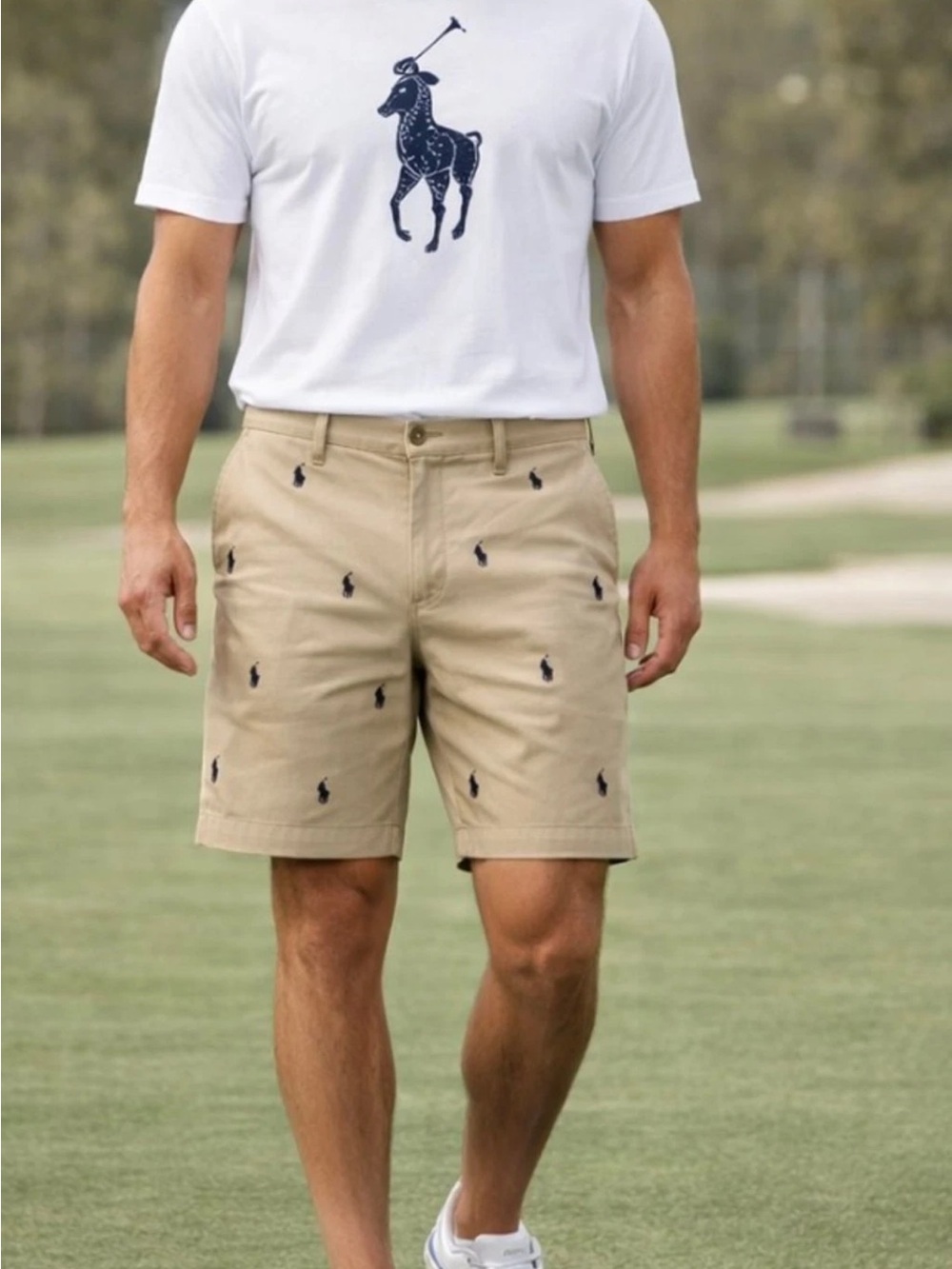 Polo by Ralph Lauren Khaki Shorts with Navy Embroidered Pony 36